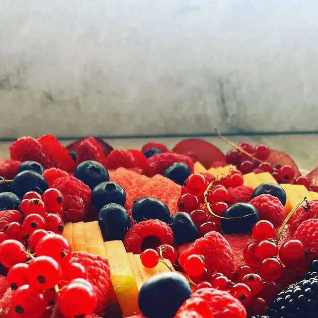 Breakfast platter of berries, currants and melon