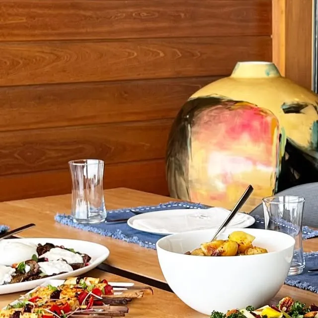 A family-style lunch set by Jen the Chef in a St Barts villa